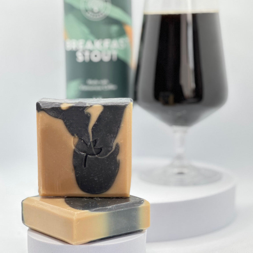 Cedarwood and Stout natural soap with a Macclesfield beer
