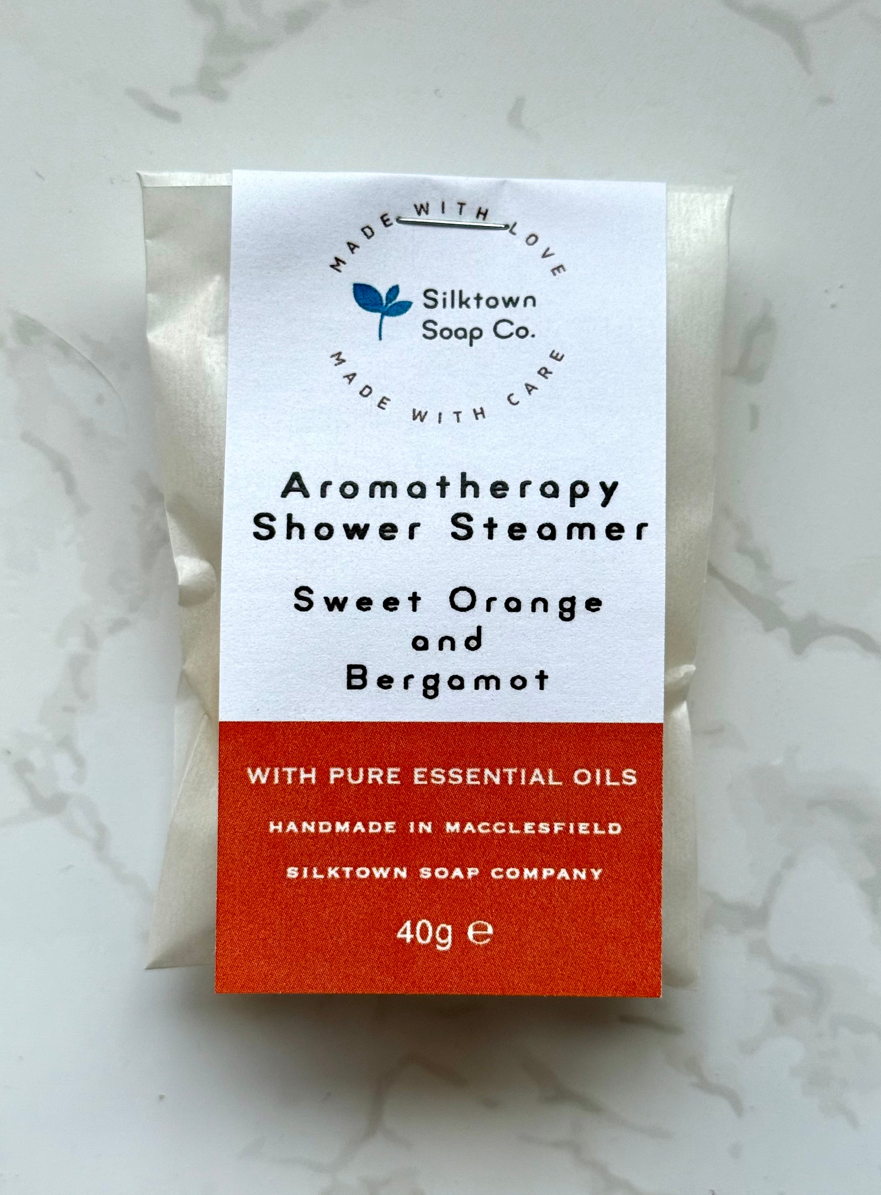 Sweet Orange and Bergamot Aromatherapy Shower Steamer packaged