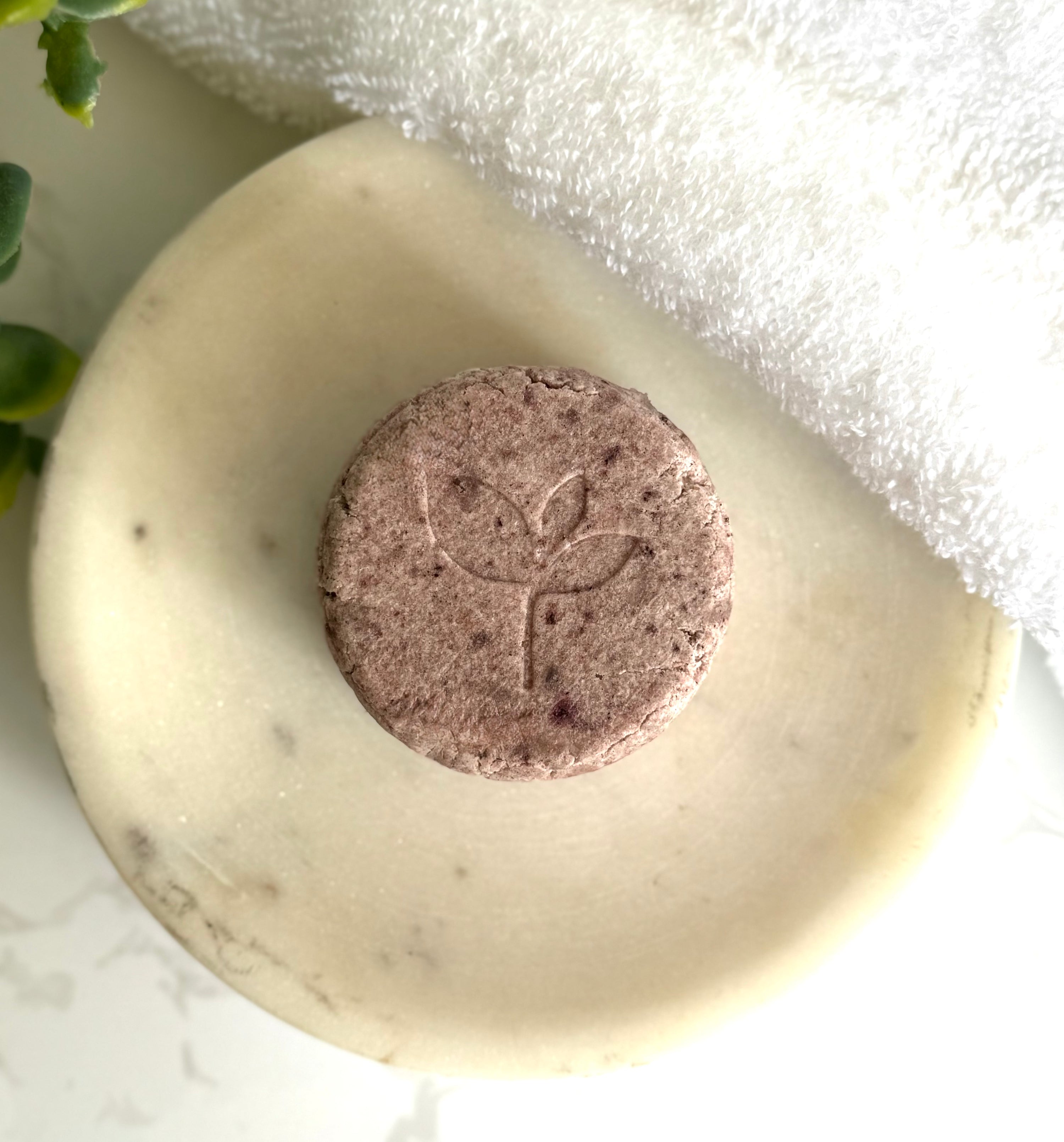 Natural Shampoo Bar - Monsoon
with a leaf design on a white background