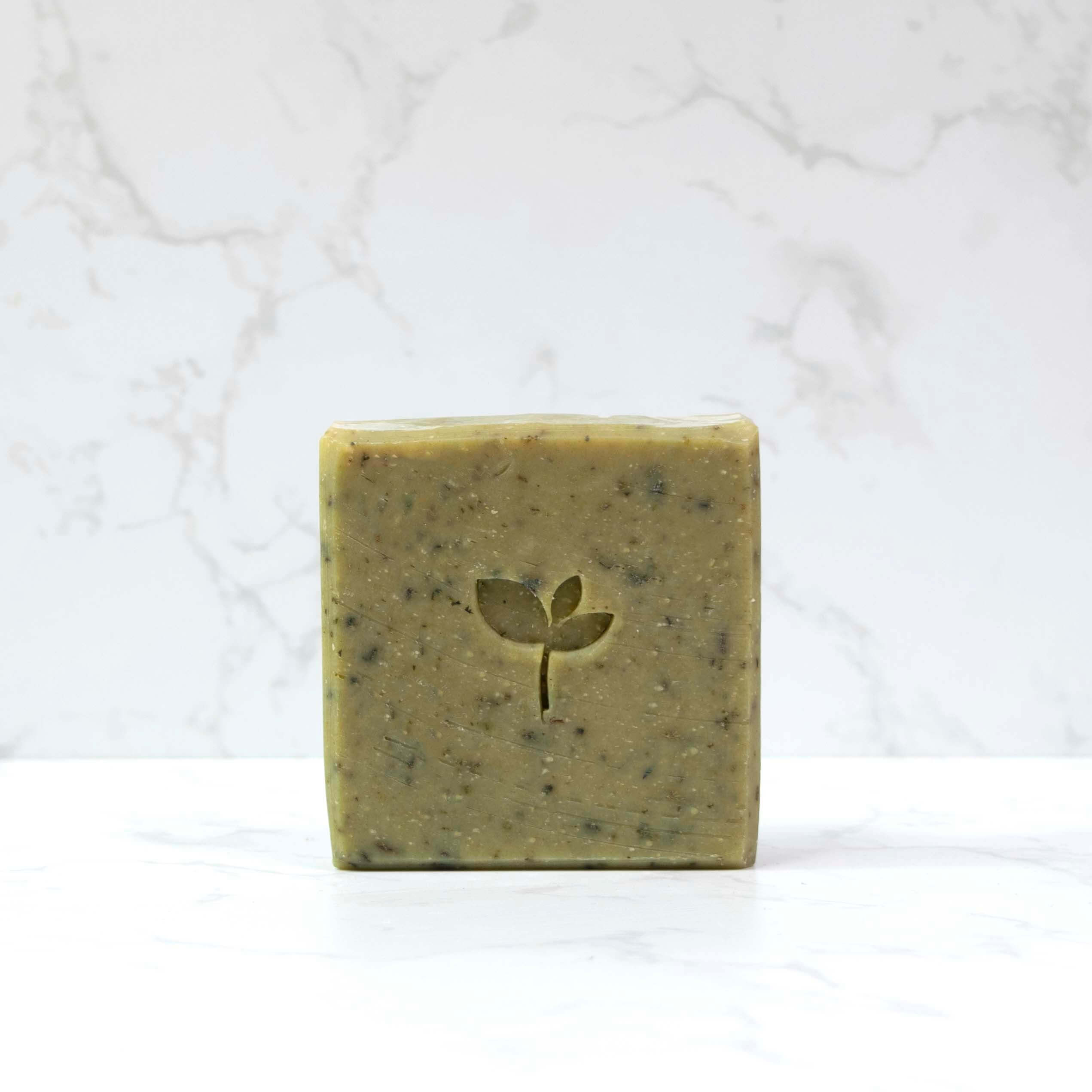 Persephone Natural soap with a marble background