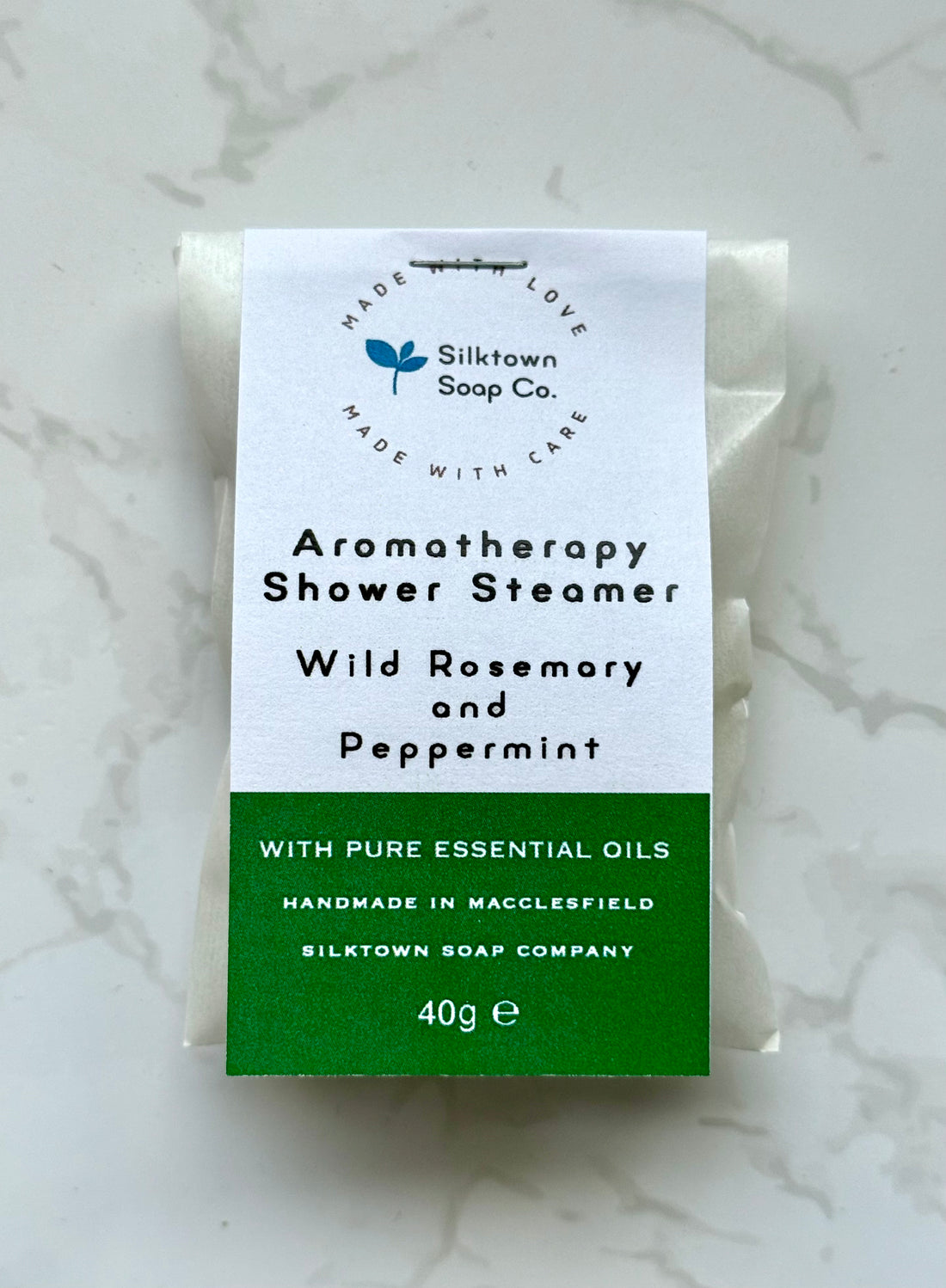 Wild rosemary and peppermint shower steamer packaged