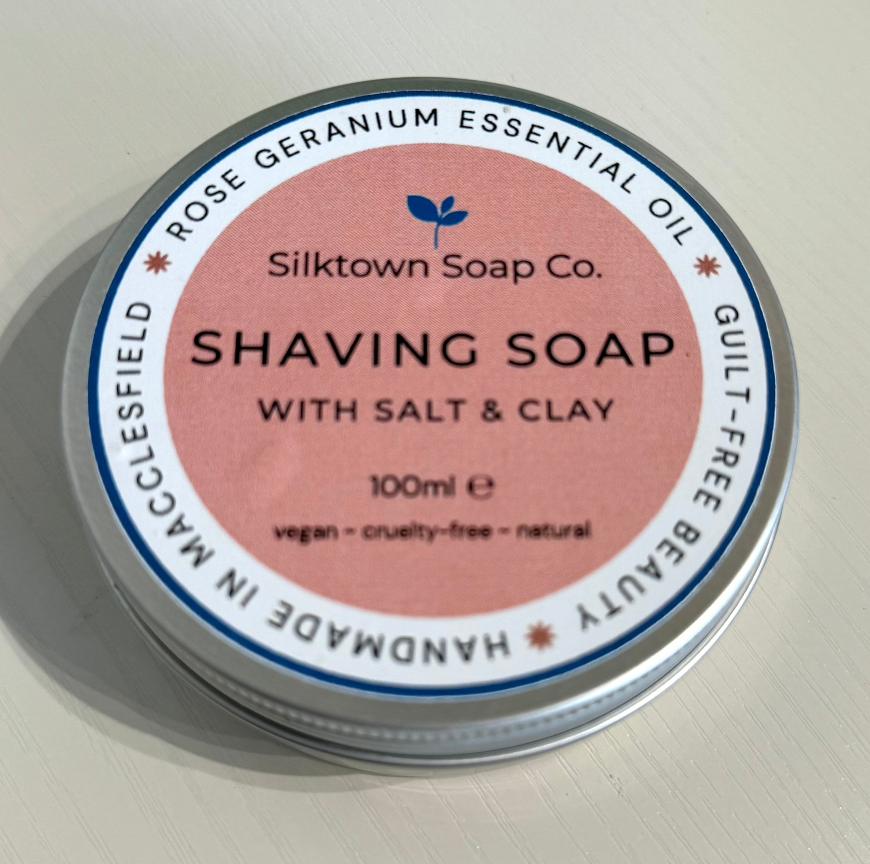 a tin of Natural Soap for Shaving - Rose Geranium