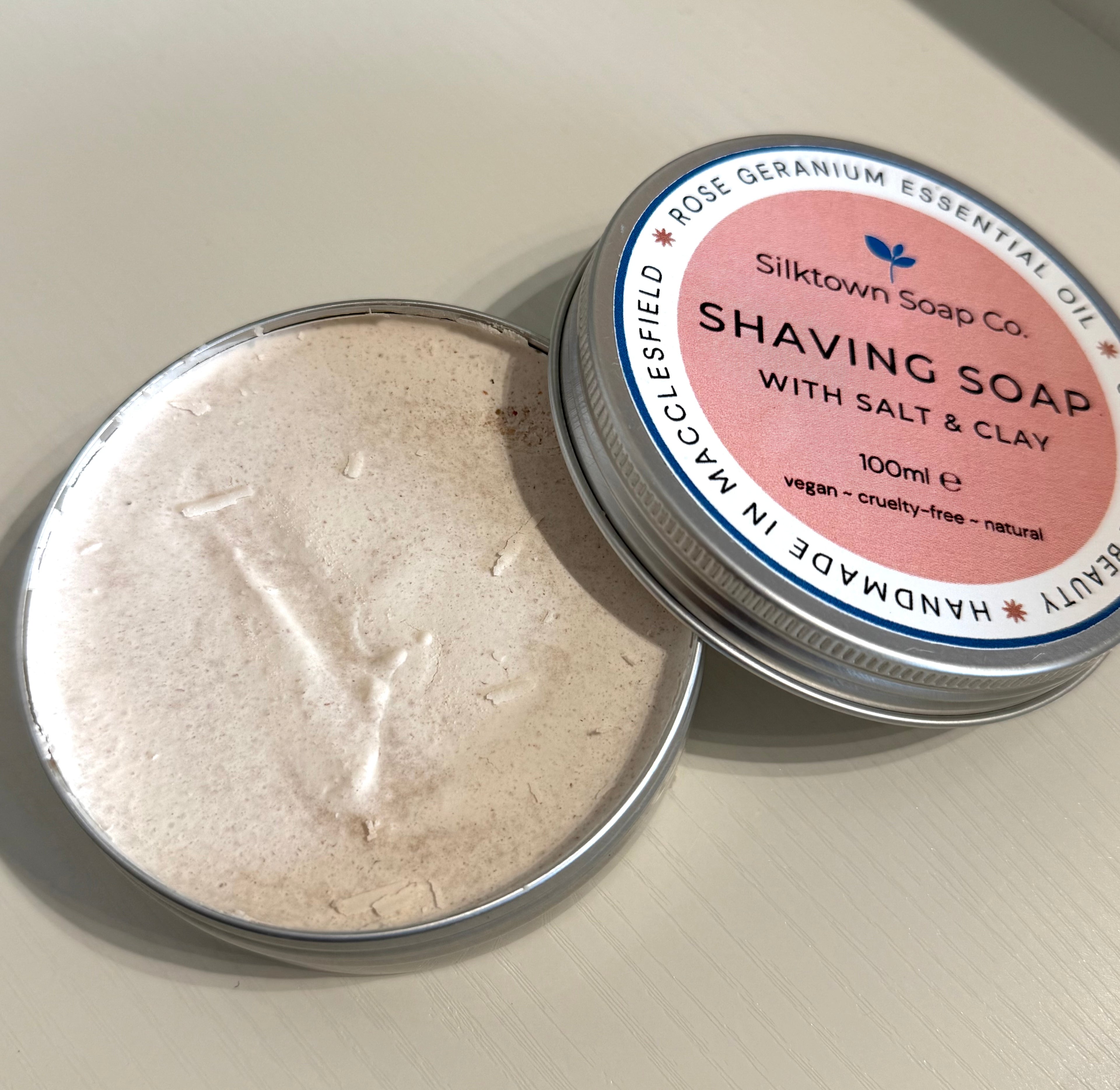 Rose Geranium Essential Oil Shaving Soap with Salt and Clay