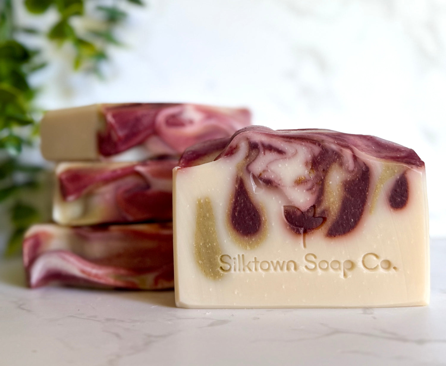 Bar of soap with marbled design and &