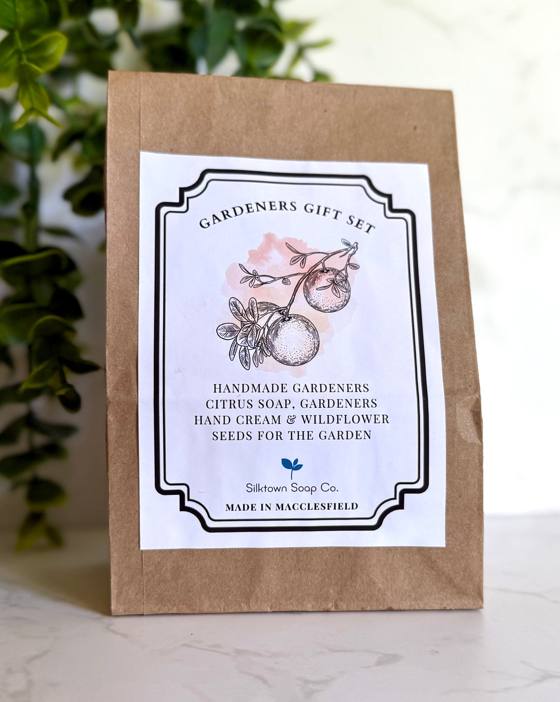 Gardeners gift set packaging with a label on a white background