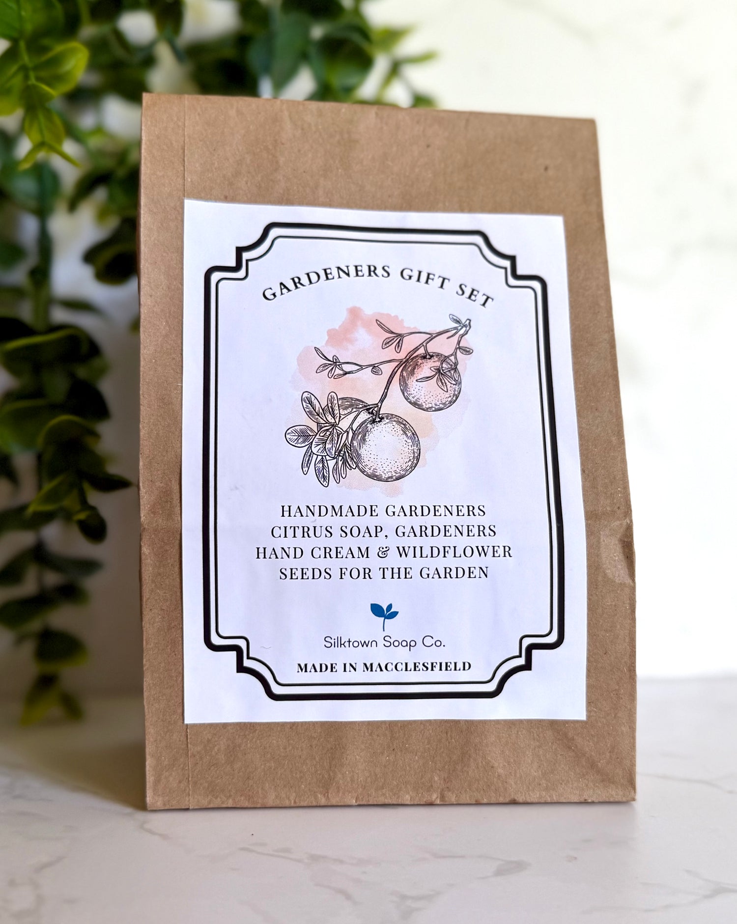 Gardeners gift set packaging with a label on a white background