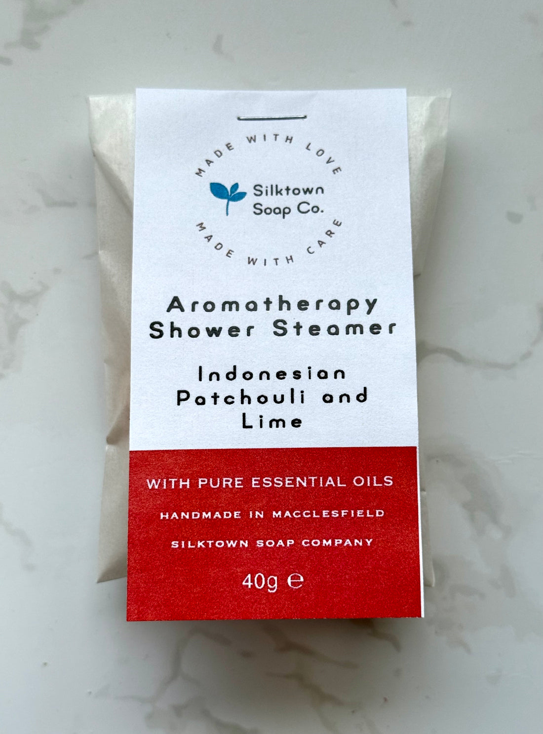 Indonesian Patchouli and Lime Aromatherapy Shower Steamers packaged