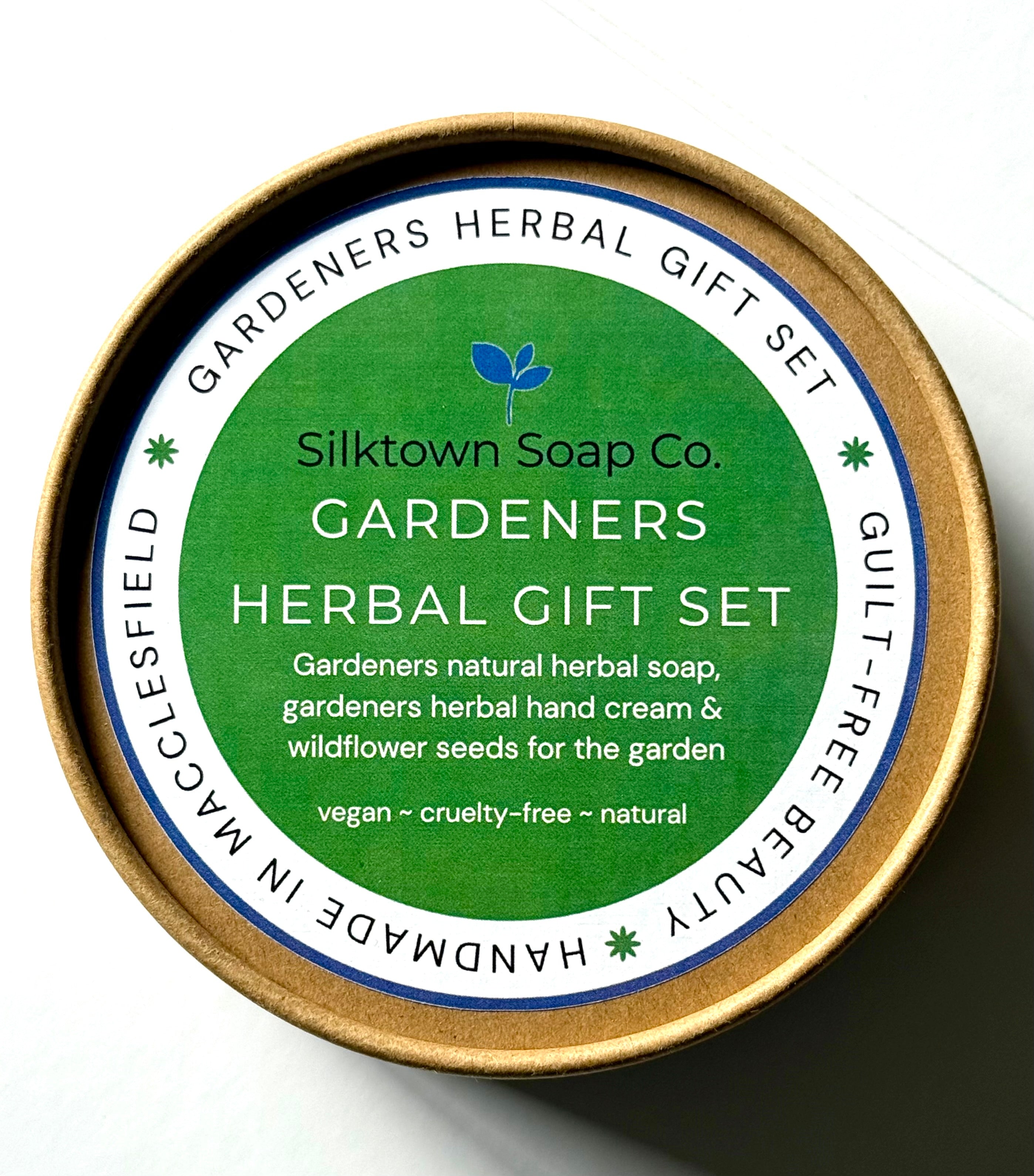 Silktown Soap Co. Gardeners Herbal Gift Natural Skincare Set packaging on a white background