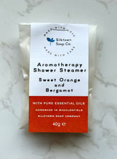 Sweet Orange and Bergamot Aromatherapy Shower Steamer packaged 