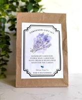 Gardeners gift set packaging with a label on a white background