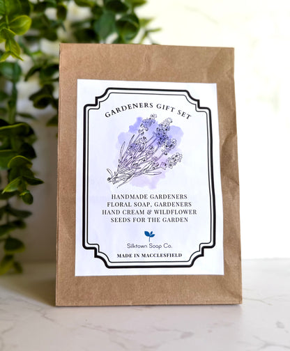 Gardeners gift set packaging with a label on a white background