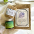 Silktown Soap Co. gardeners gift set with soap, hand cream, and seeds on a white towel.