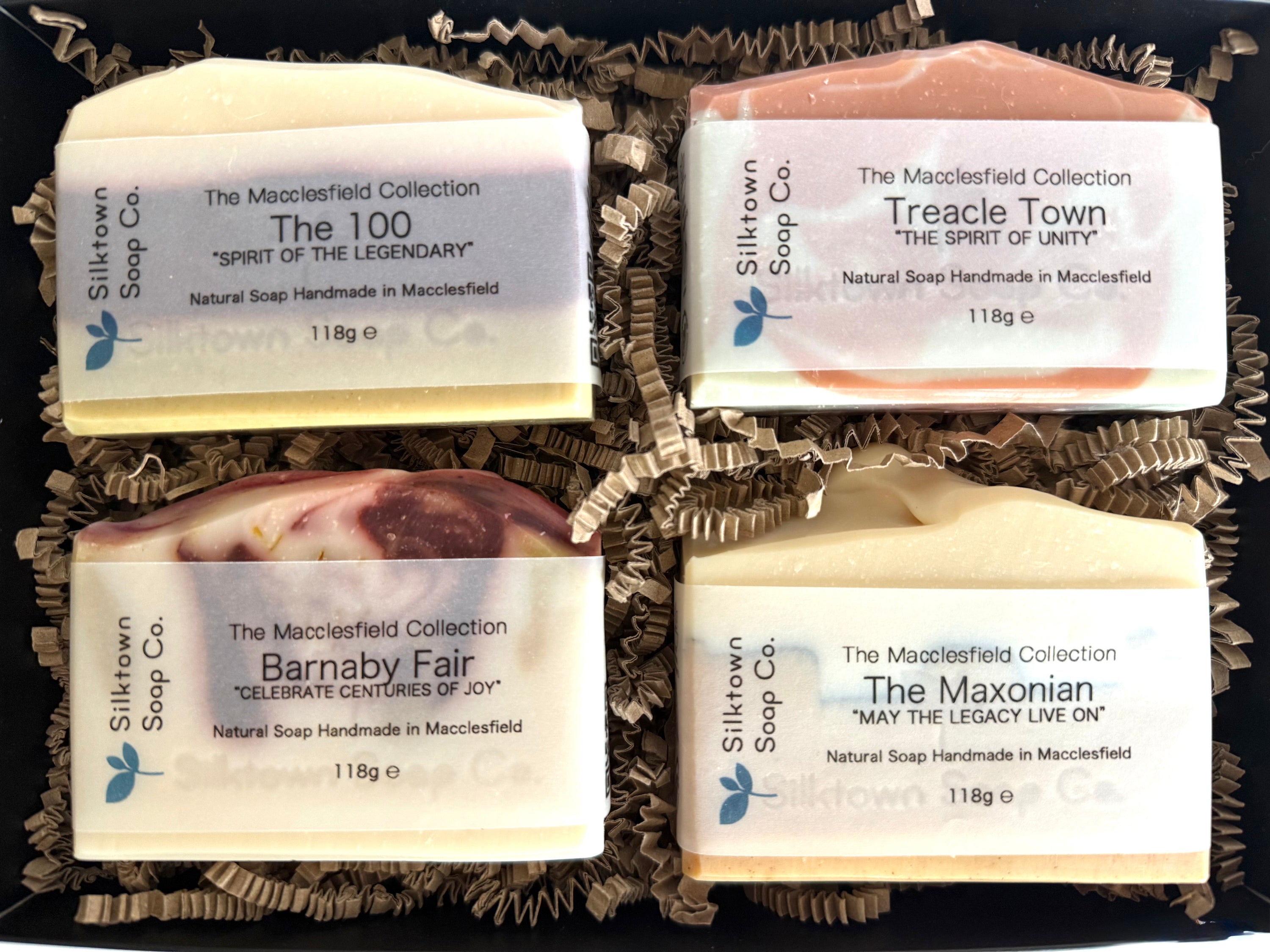Four Natural Soap Gift Set - The Macclesfield Collection. in a decorative box.