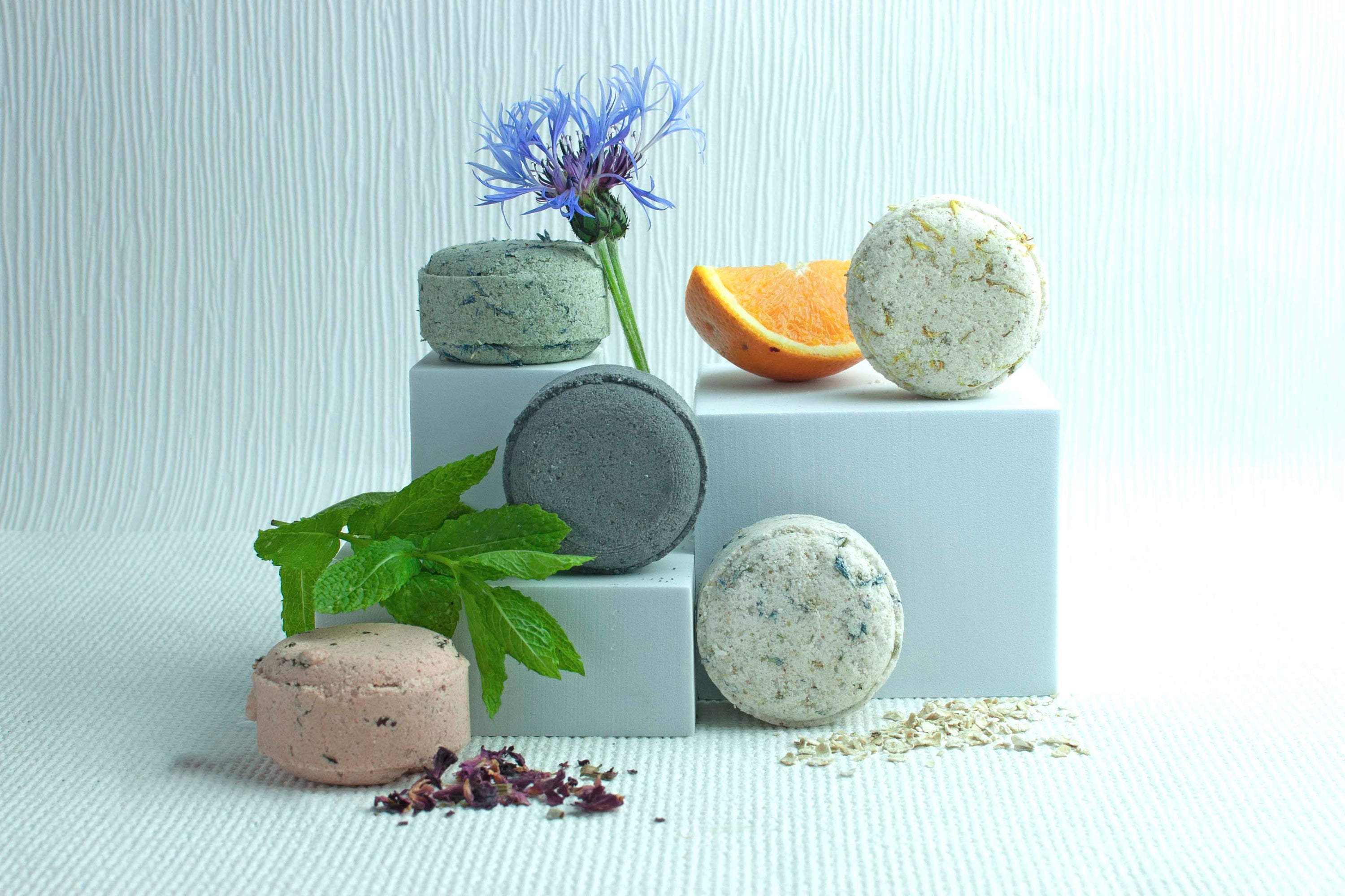 Natural bath bomb and botanicals
