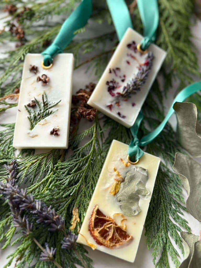 Natural wax hanging air freshener collection with essential oils