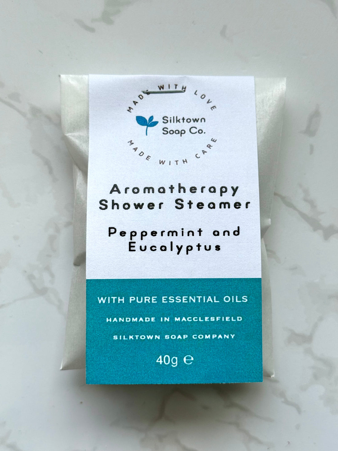 Peppermint and Eucalyptus Aromatherapy Shower Steamer packaged 