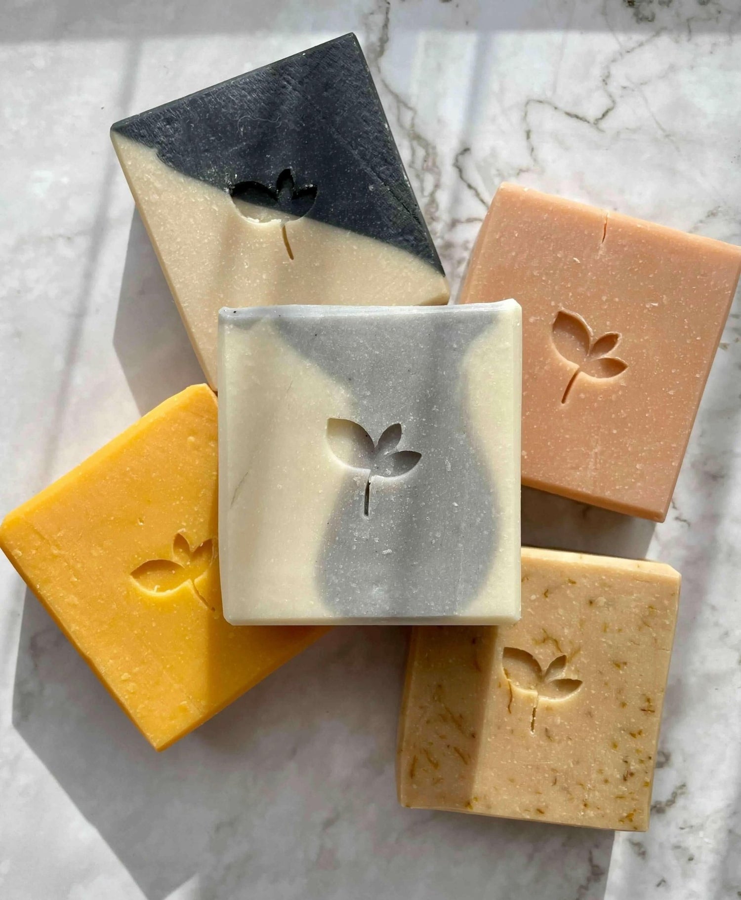 A few of our handmade soap bars arranged together