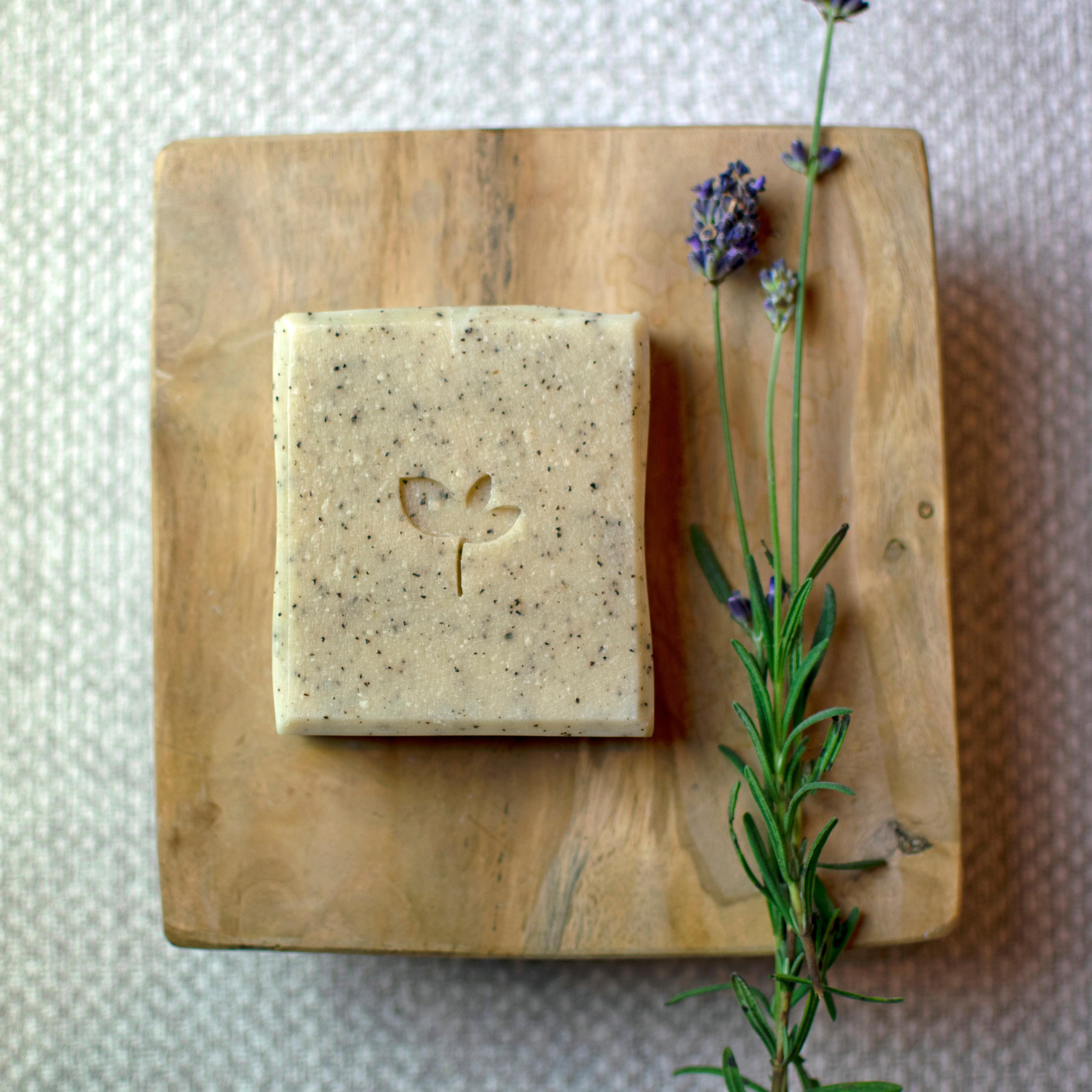 Tea Caddy handmade soap bar with lavender on wood