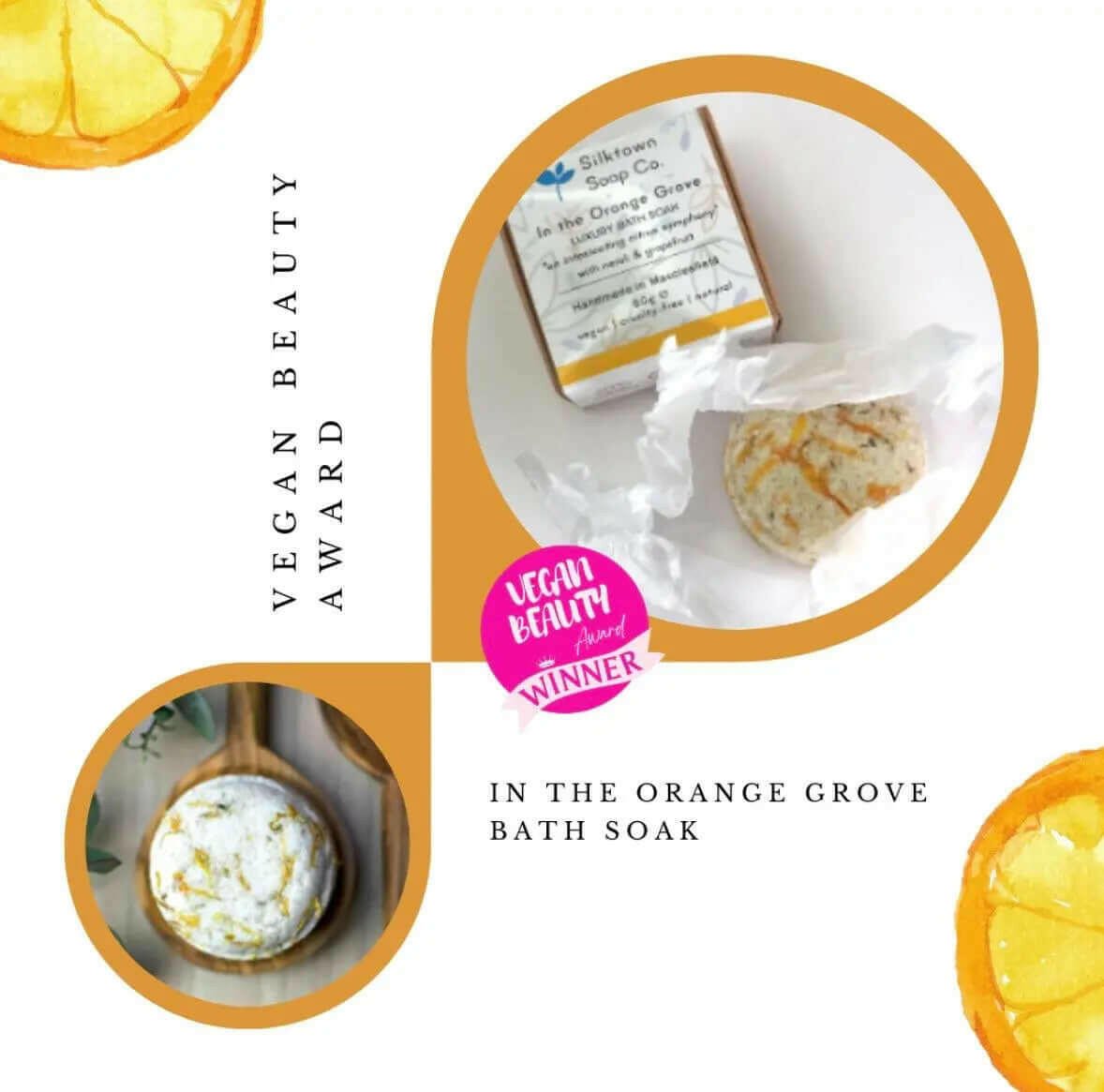 Award winning In the Orange Grove Natural Bath bomb with orange blossom