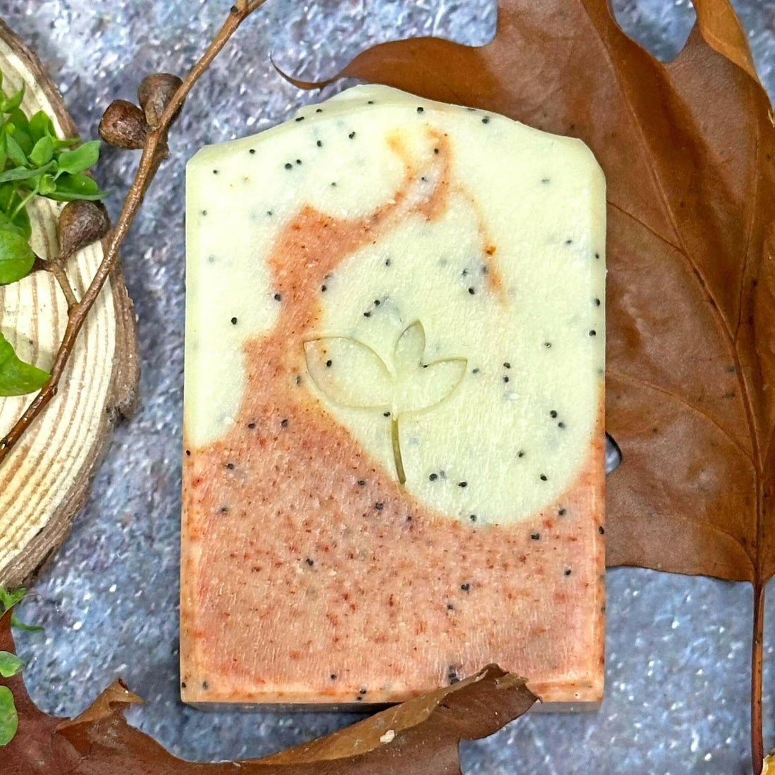 Gardeners Citrus Natural Soap on stone with leaves and wood