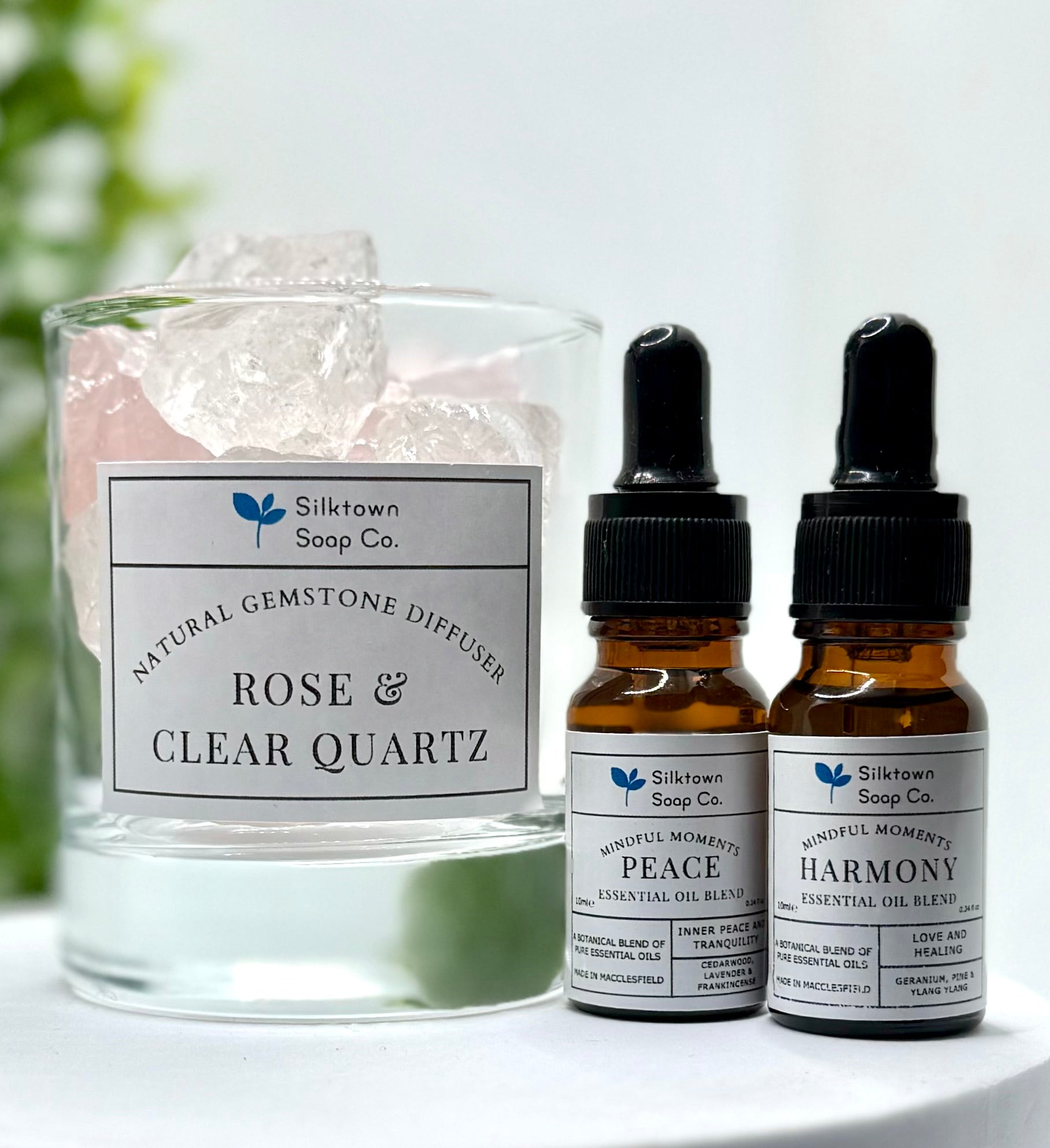 Natural Gemstone Diffuser - Rose &amp; Clear Quartz - Silktown Soap Company