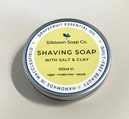 tin of open tin of Natural Soap for Shaving - Grapefruit